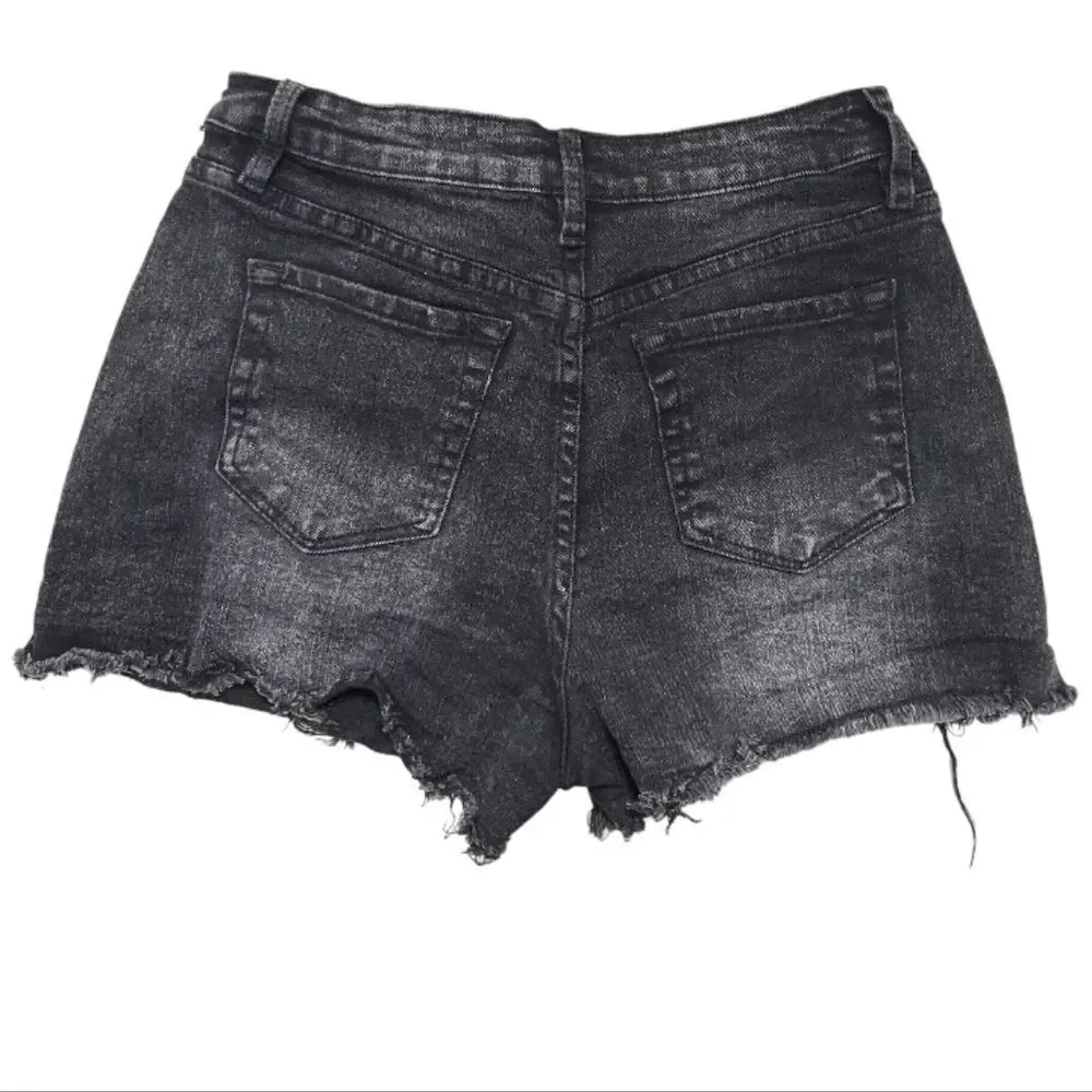 YMI Black Distressed Ripped Raw-Hem Denim Jean 5 Button-Fly Shorts Size‎ 29